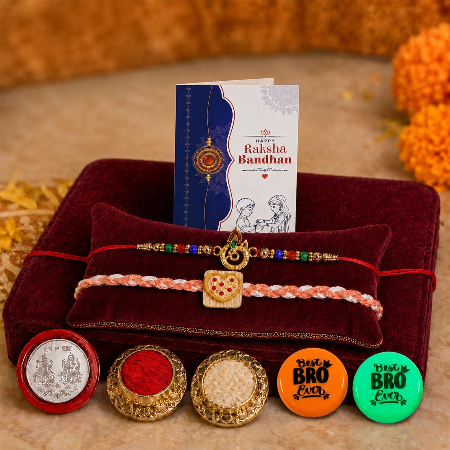 Multicolor Rakhi Combo with Evil Eye,Heart-Shaped Charm Rakhi | Pack of 7