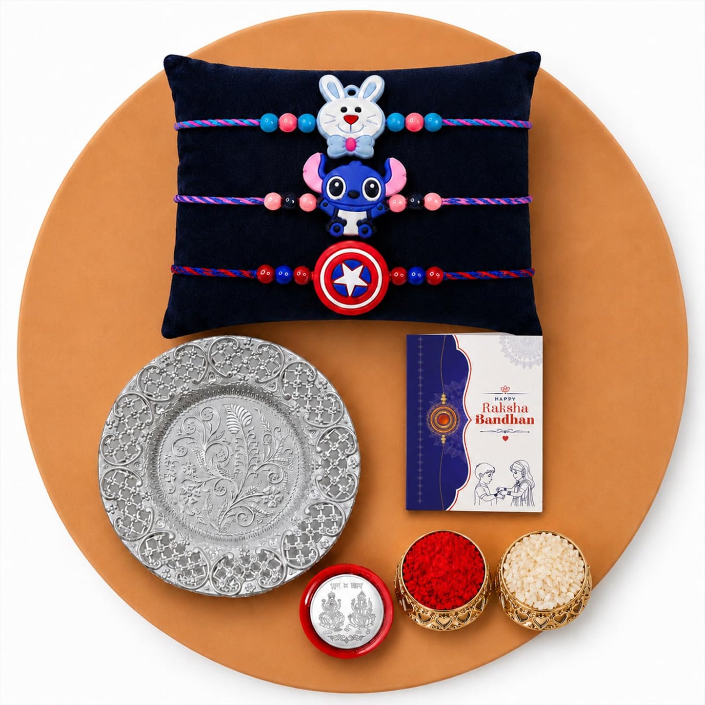 Kids Rakhi for Brother with Pooja Thali - Raksha Bandhan Gift Set, Pack of 7