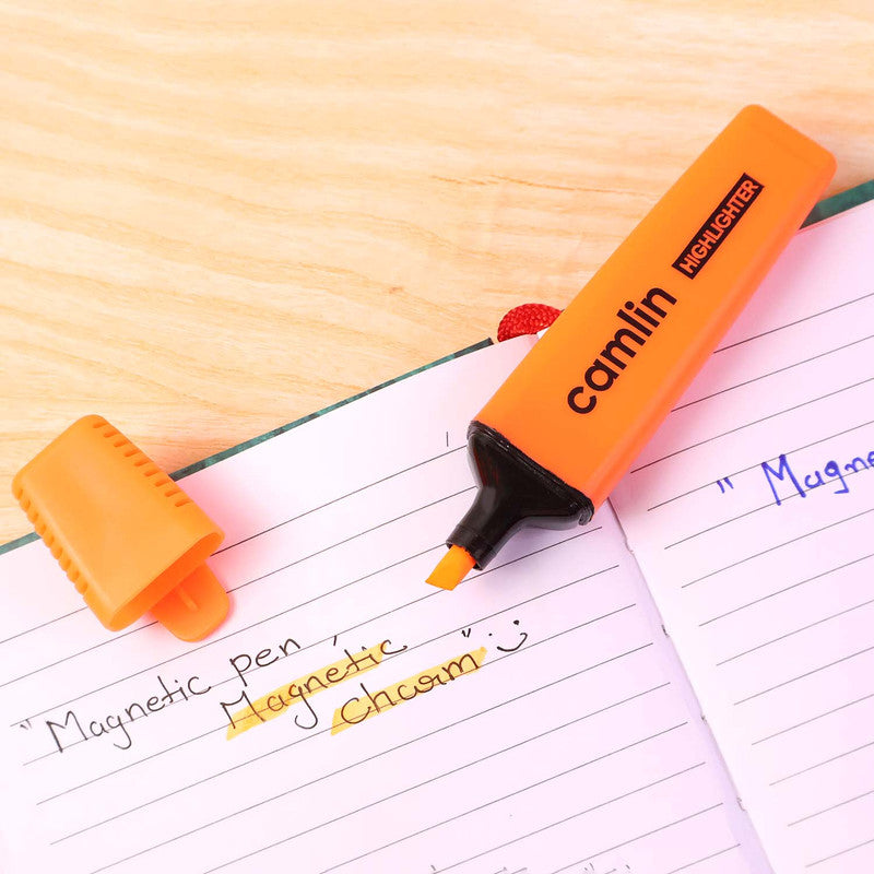 Camlin Orange Highlighter Pack – Smooth & Bright No-Smudge Chisel Tip (Box of 10)