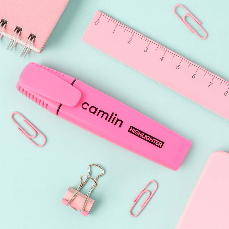 Camlin Pink Highlighter Pack – Smooth & Bright No-Smudge Chisel Tip (Box of 10)