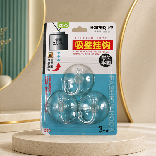 Transparent Suction Cup Hooks for Office Cabin and Glass Partition (1 Set)