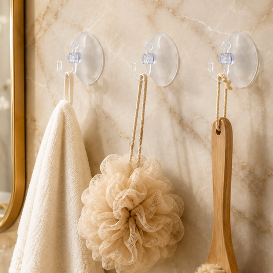 Transparent Suction Cup Hooks Drill Free Wall Hook for Bathroom (1 Set)
