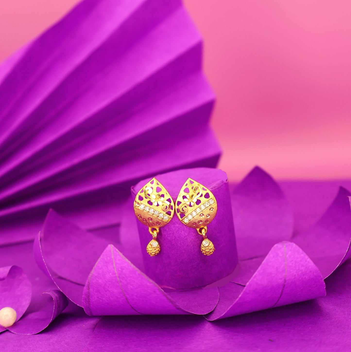 Gold Plated Filigree Drop Earrings with AD for women and girls