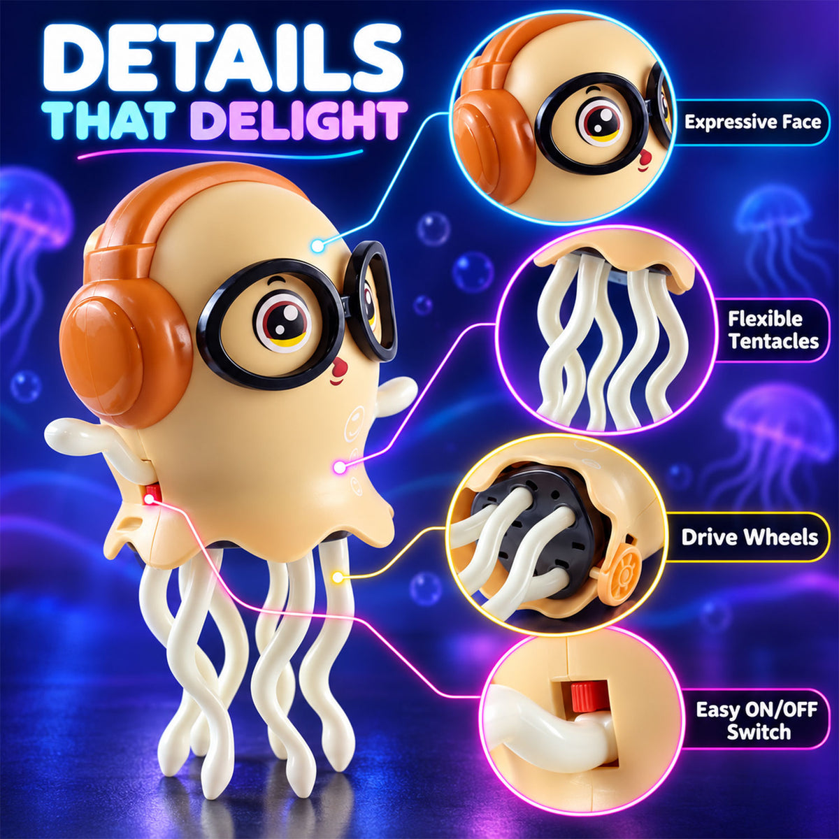 Musical Dancing Jellyfish Toy with LED Lights and Moving Tentacles (1 Pc)