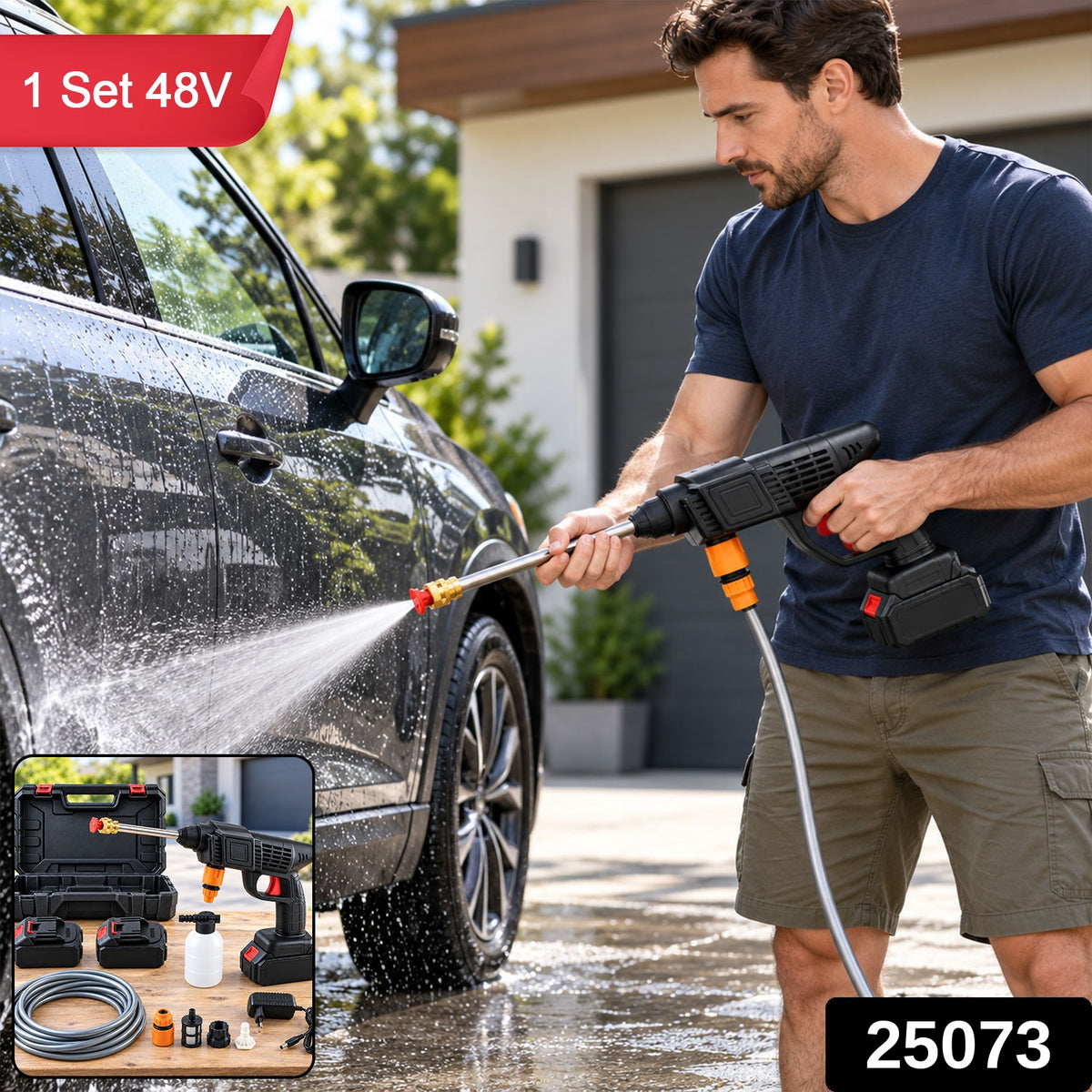 Cordless Car Washing Kit with 2 Batteries, Spray Gun and Carry Case (48V)