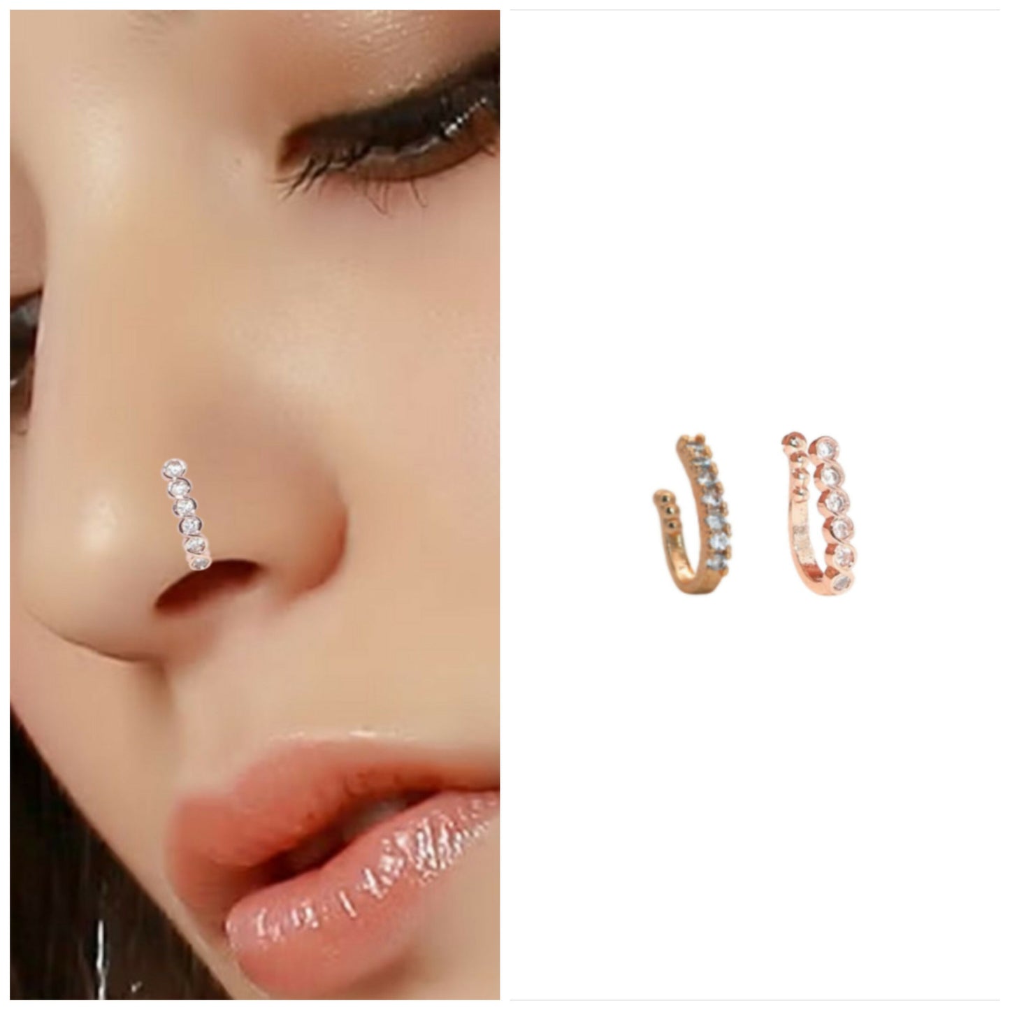 Rose Gold CZ Non-Piercing Nose Cuffs (Set of 2) | Clip-On
