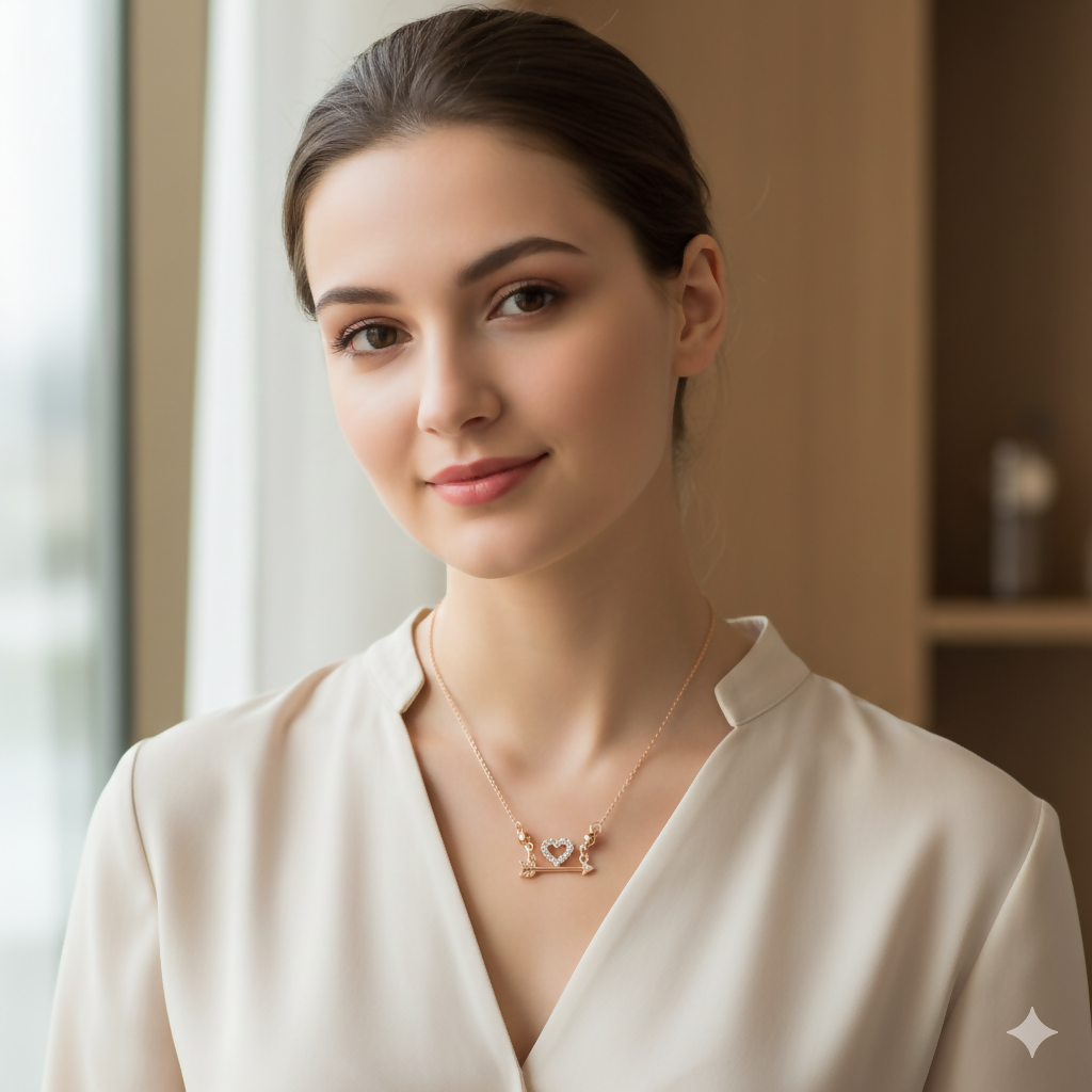 Rose Gold AD Heart Necklace For women and girls