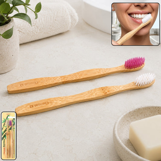 Women Bamboo Toothbrush Set Soft Bristles Eco Friendly Biodegradable (2 Pc)