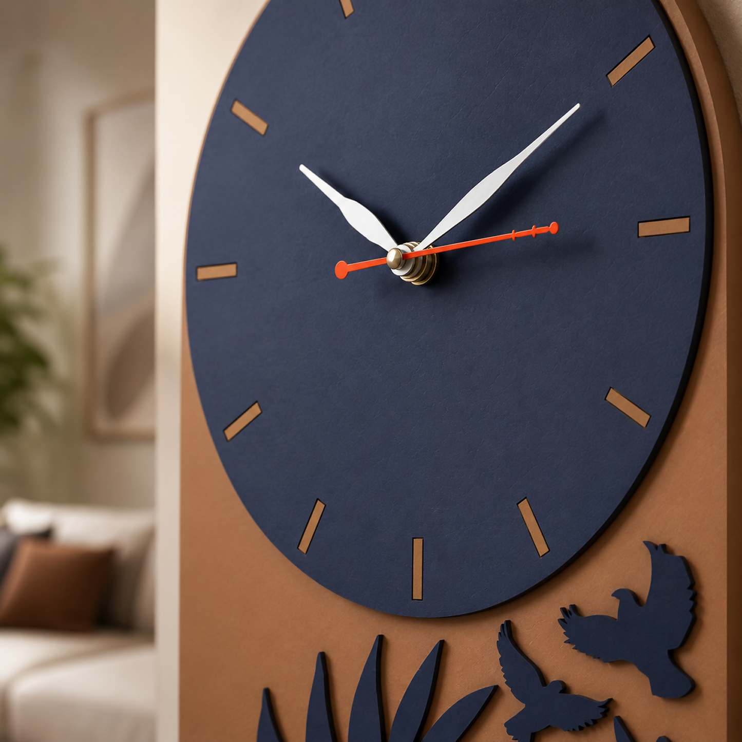 Tropical Leaf Bird Designer Layered MDF Wall Clock Modern Luxury Home Wall Décor packaging view for festive gifting home