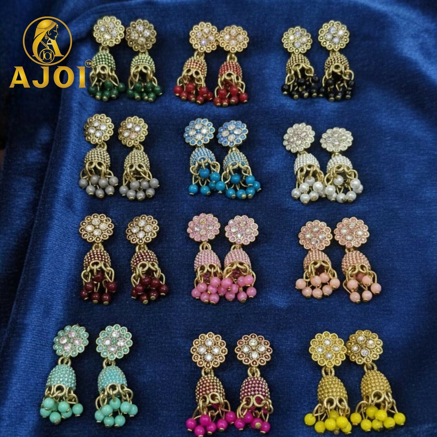 Vibrant colorful floral stud mini earrings set