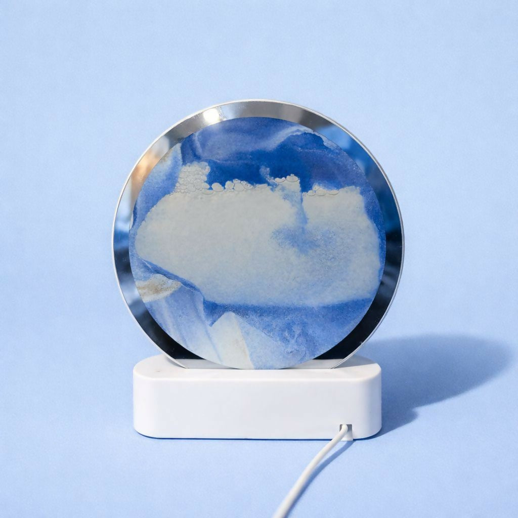 LED Round Static Blue Sand Art Lamp | Ambient Decorative Night Light Home Décor