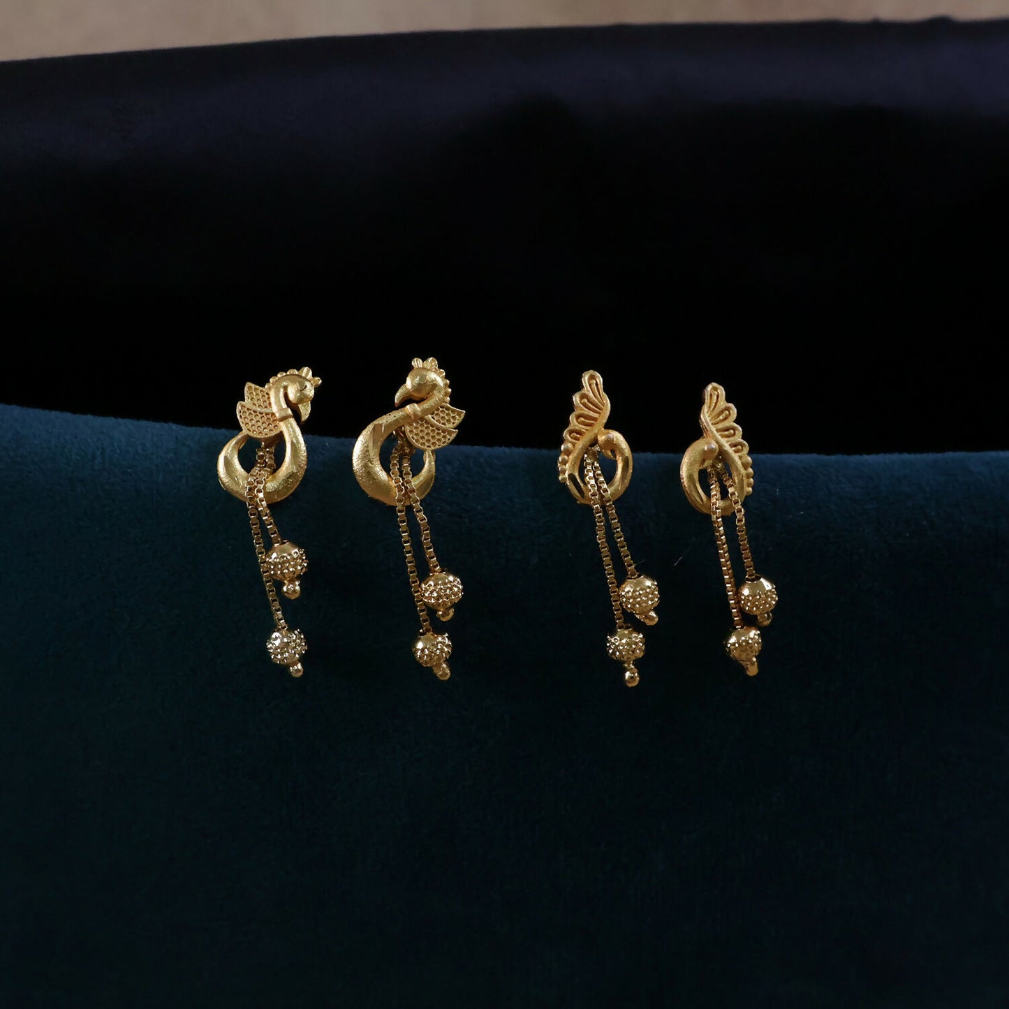 Luxury Swan Motif Gold Dangle Earrings with Cascading Chain Beads for Women (2 Pair)