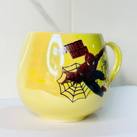 Yellow Superhero Web Action Ceramic Coffee Mug | Glossy Cartoon Character Mug for Kids & Adults | Fun Gift Cup for Tea, Coffee, Hot Chocolate & Milk