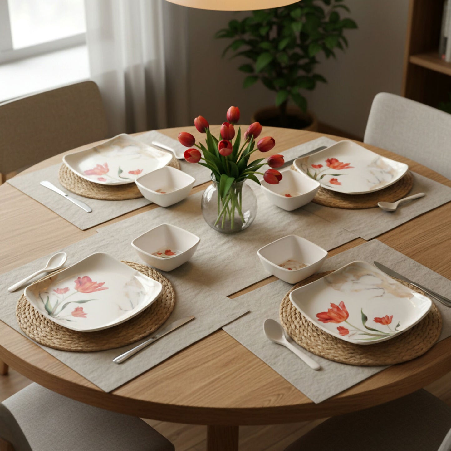 Lotus melamine dinnerware set arranged for a meal