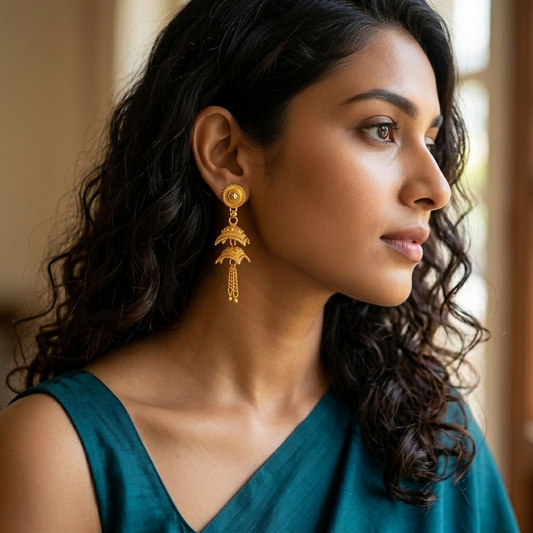 Pair of gold plated traditional double jhumki earrings