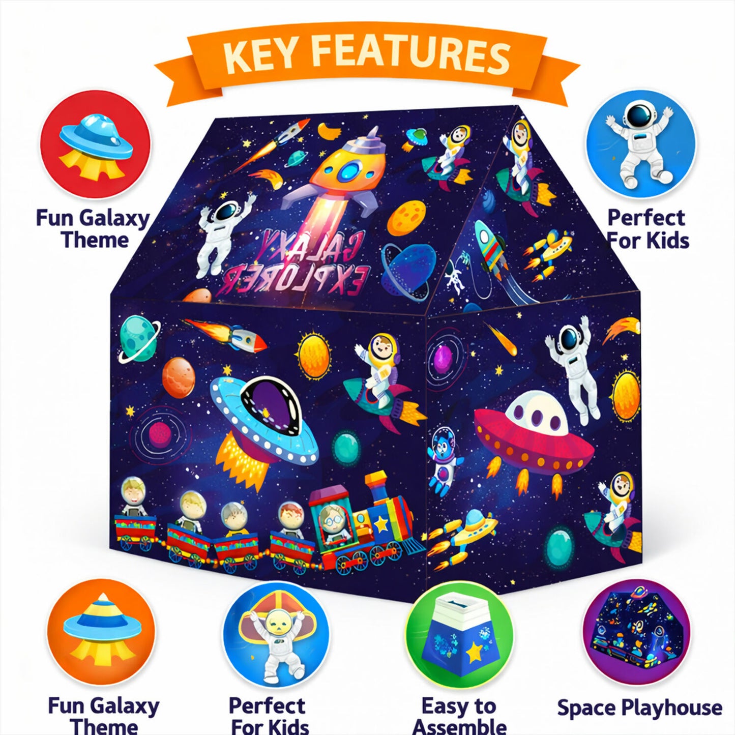 Galaxy Explorer Kids Play Tent House with Space Theme Indoor & Outdoor Foldable Playhouse Tent for Children