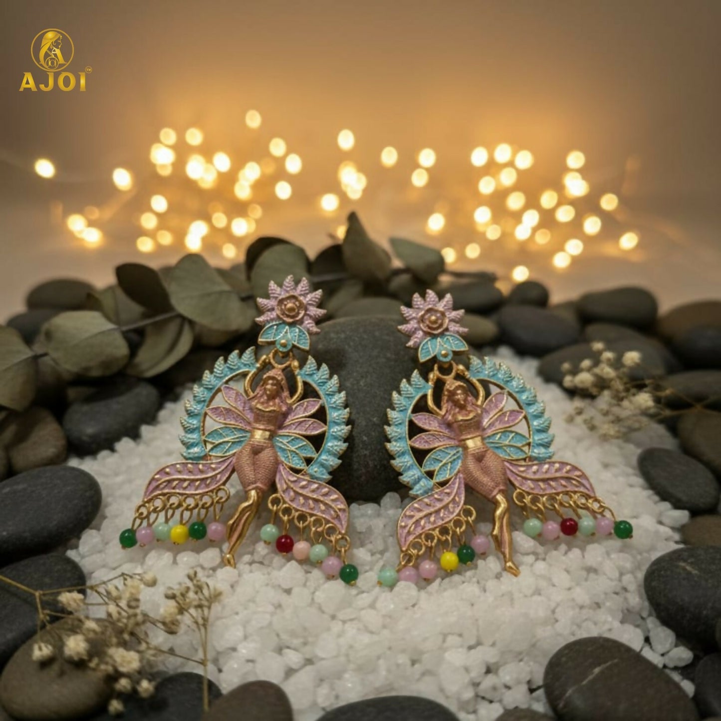 Designer Multicolor Fairy Motif Enamel Earrings for Women