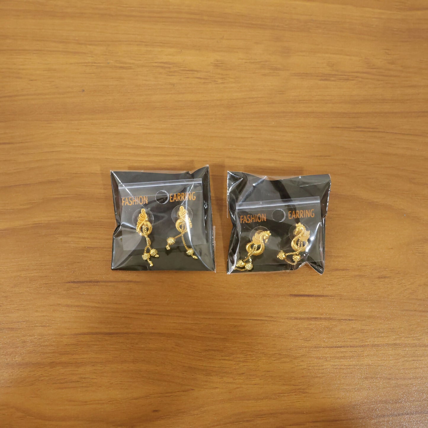 Luxury Swan Motif Gold Dangle Earrings with Cascading Chain Beads for Women (2 Pair)