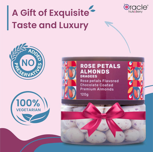 Oracle Nuts & Berry Rose Petals Almond Dragees Chocolate Coated Premium Almonds (120gm)