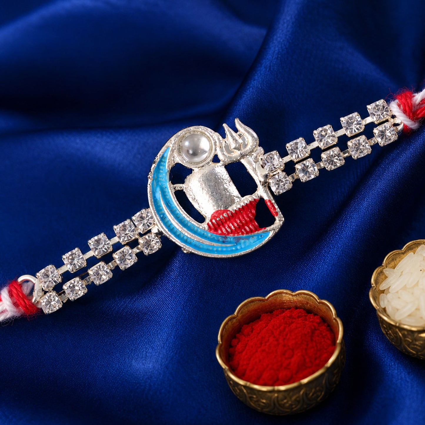 Premium Rakhi with Crescent Moon Charm, leaf touch and gift style for Raksha Bandhan