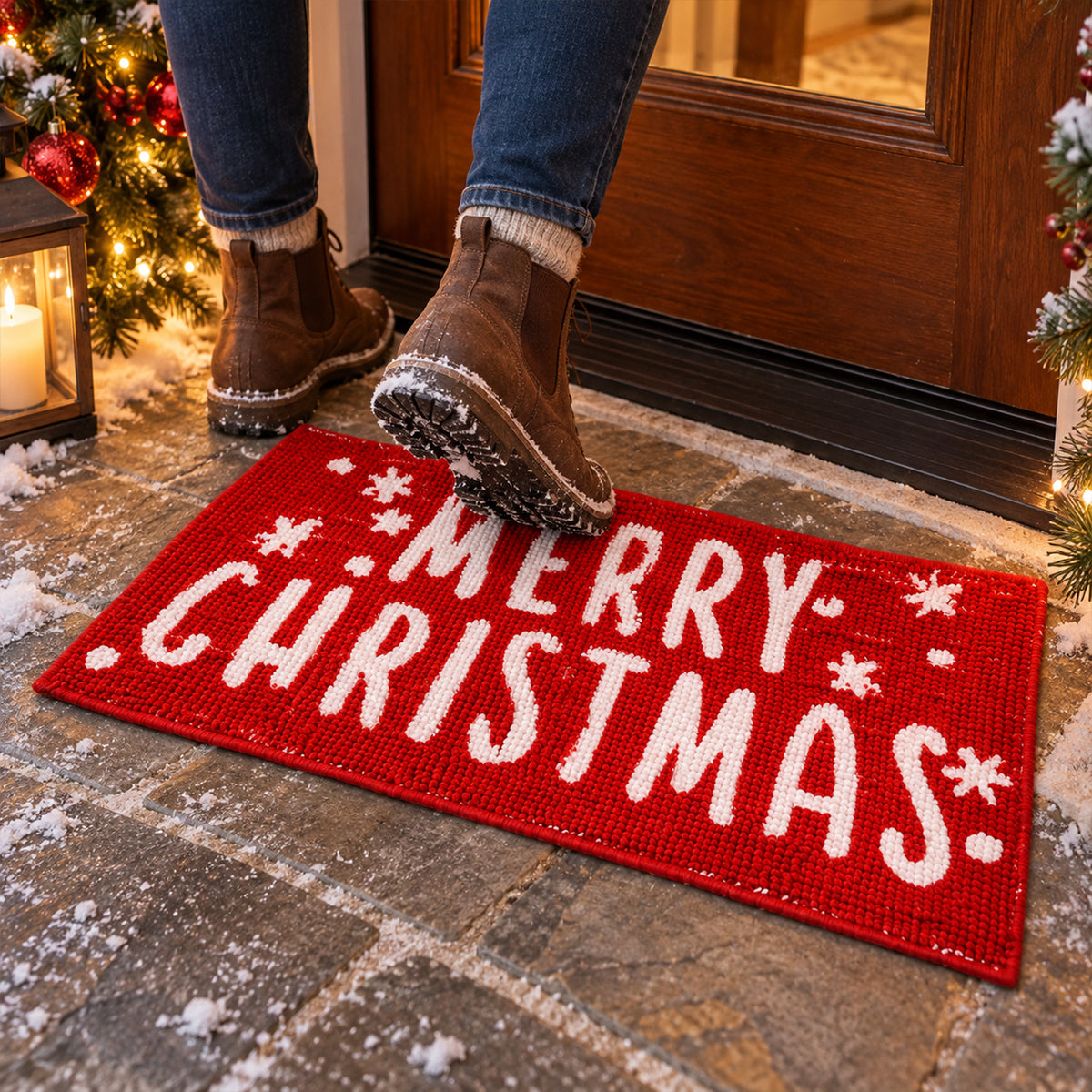 Christmas Decorative Chenille Floor Mat, Mixed Design and Size (1 Pc)