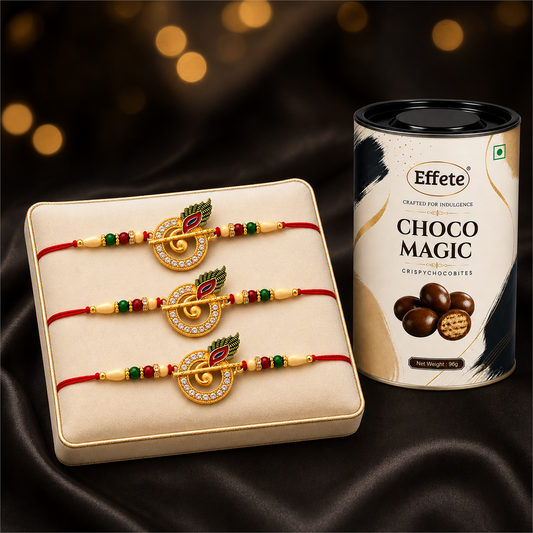 Krishna Flute Rakhi Set with Choco Magic, Pack of 3