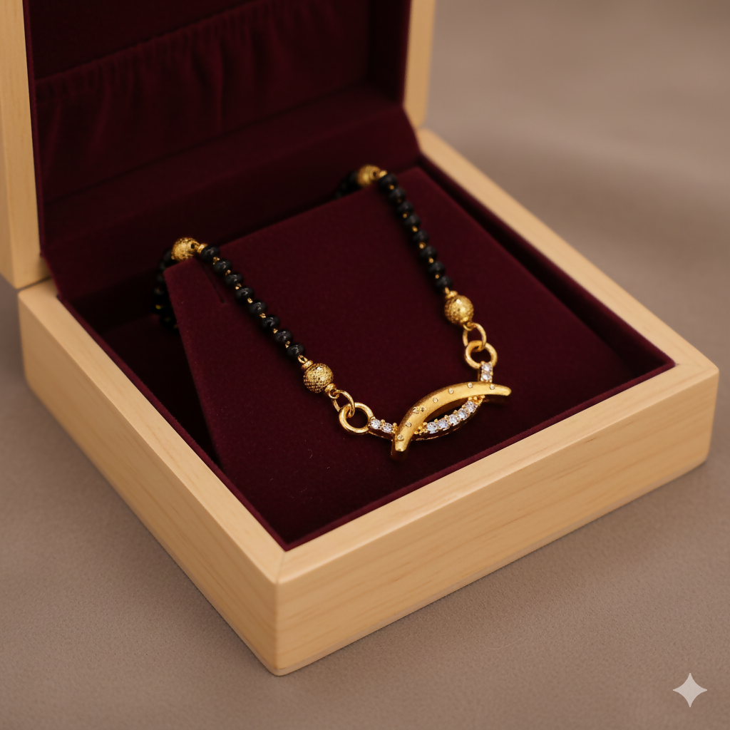 Modern Gold Plated Curved Mangalsutra with AD