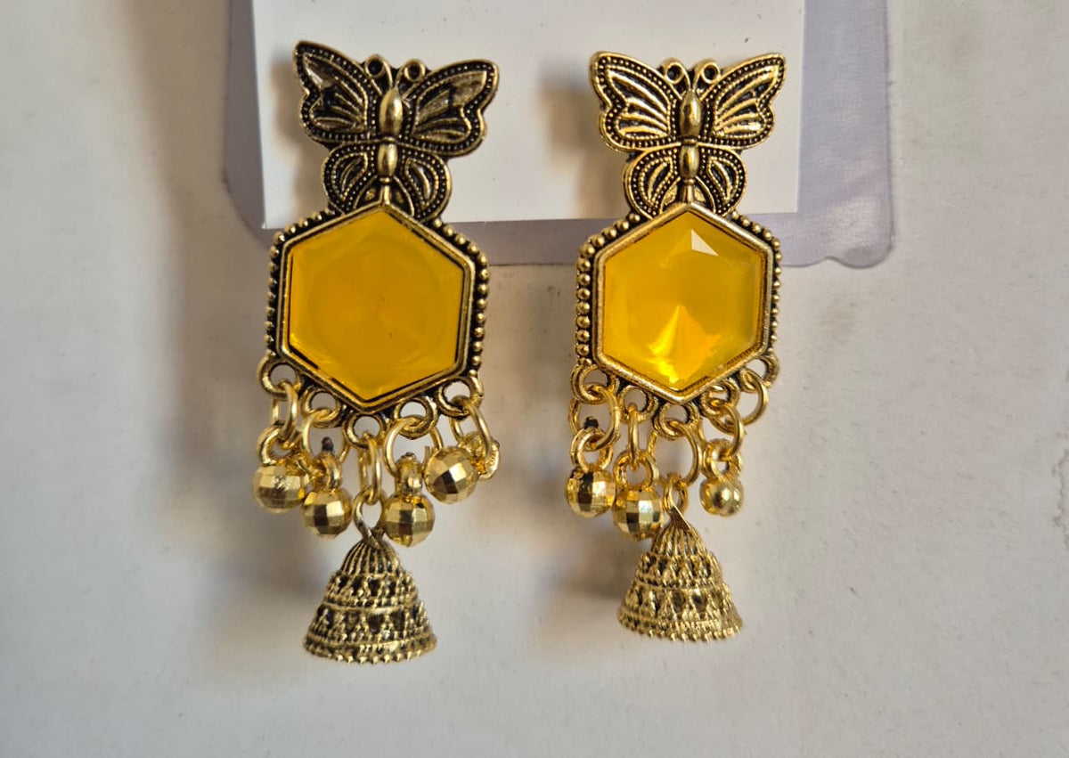 Elegant Gold Plated Butterfly Crystal Jhumka Earrings for Women Stylish Ethnic Dangle Jewellery