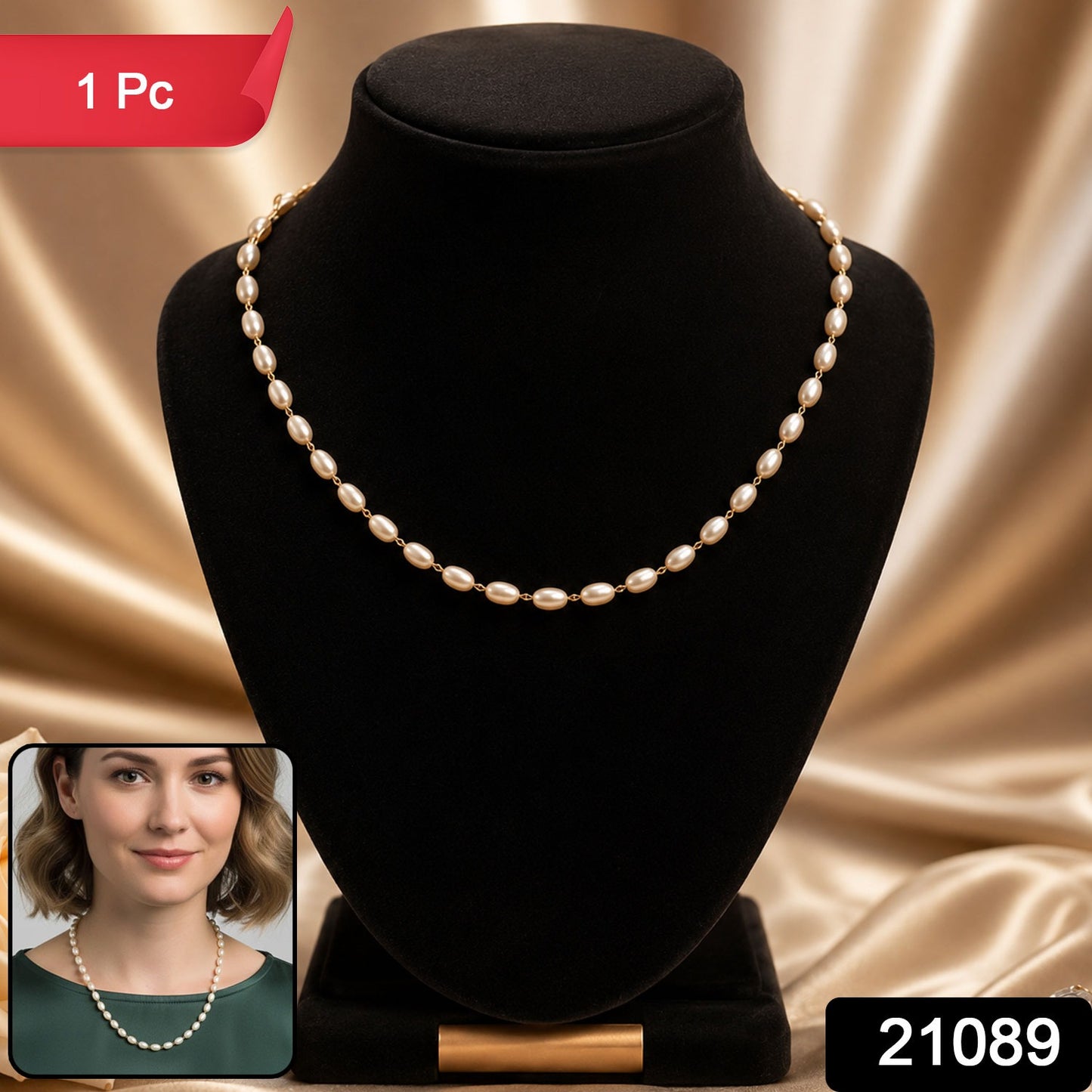 Elegant Pearl Necklace – Classic Single-Line Gold Chain Accent