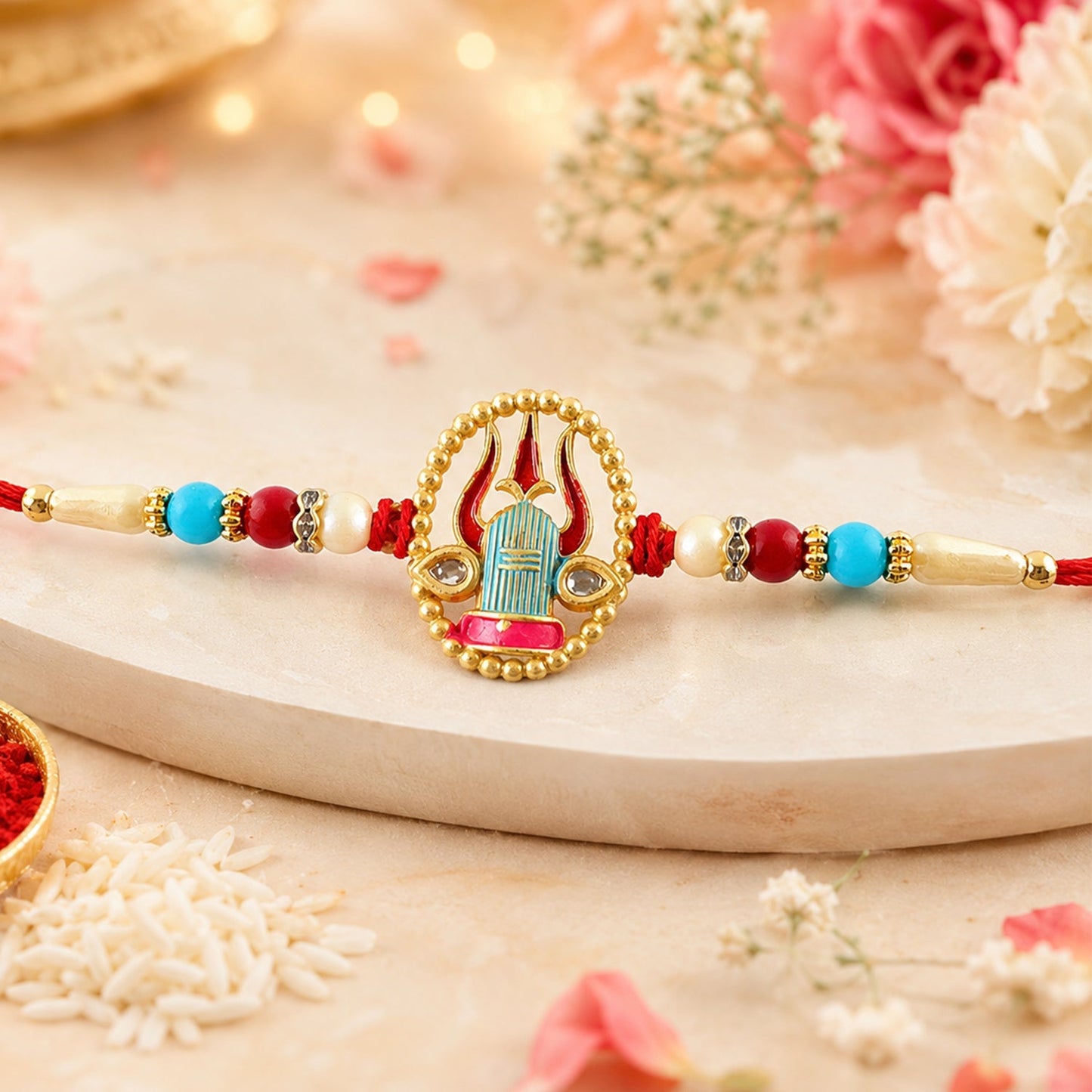Mahadev Shivling Designer Rakhi with Beads for Brother Raksha Bandhan Gift (5pcs)