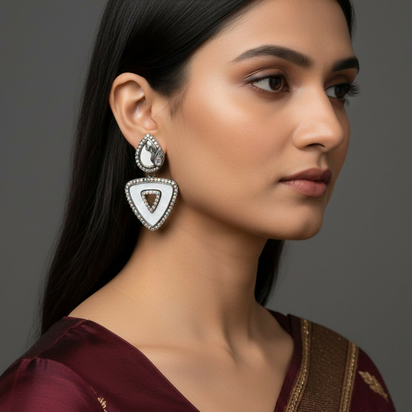 Elegant Oxidised Traingle Drop Jhumka Earrings