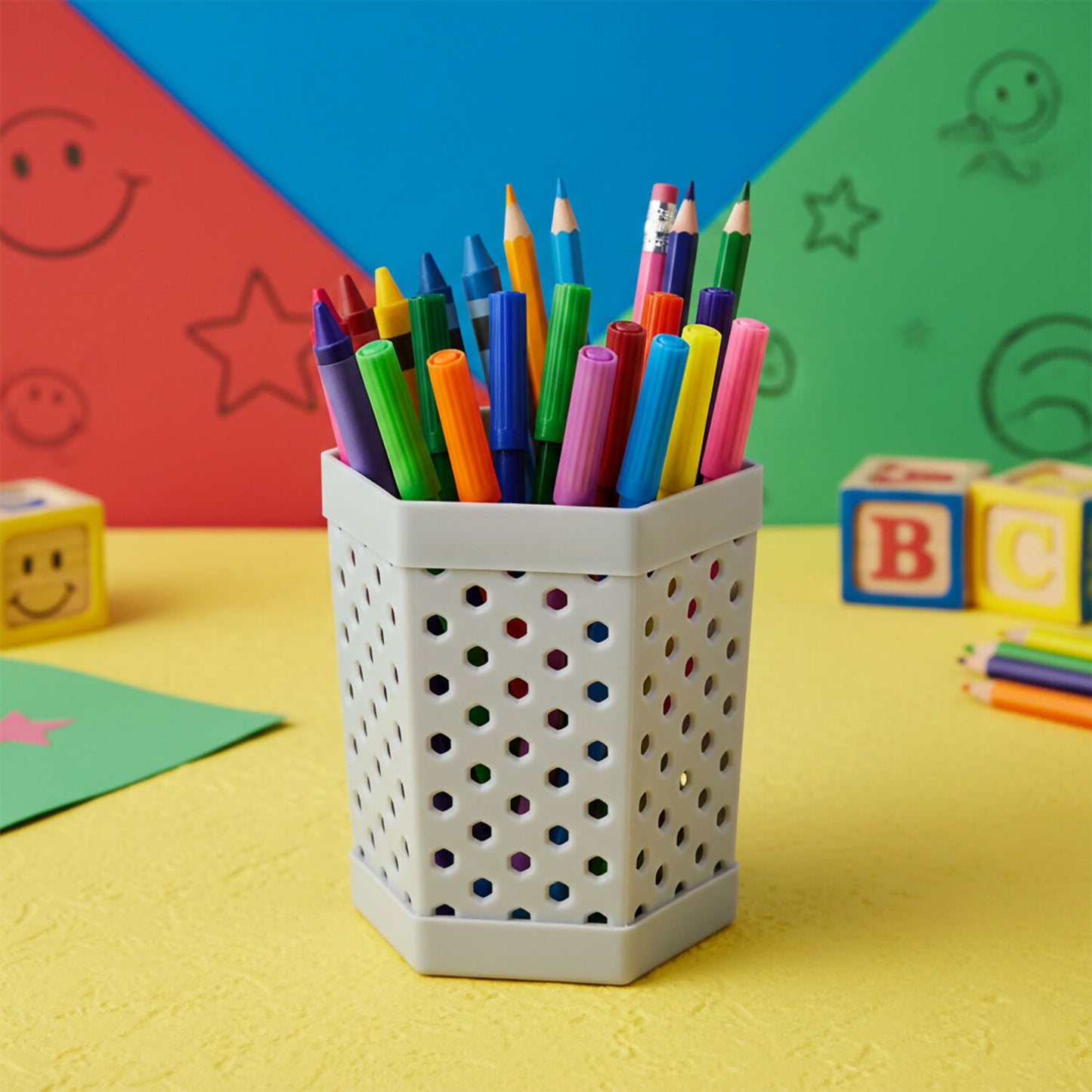 Khyati Multipurpose Hexagon Pen Stand Desk Organizer, Stationery Holder for Office, School