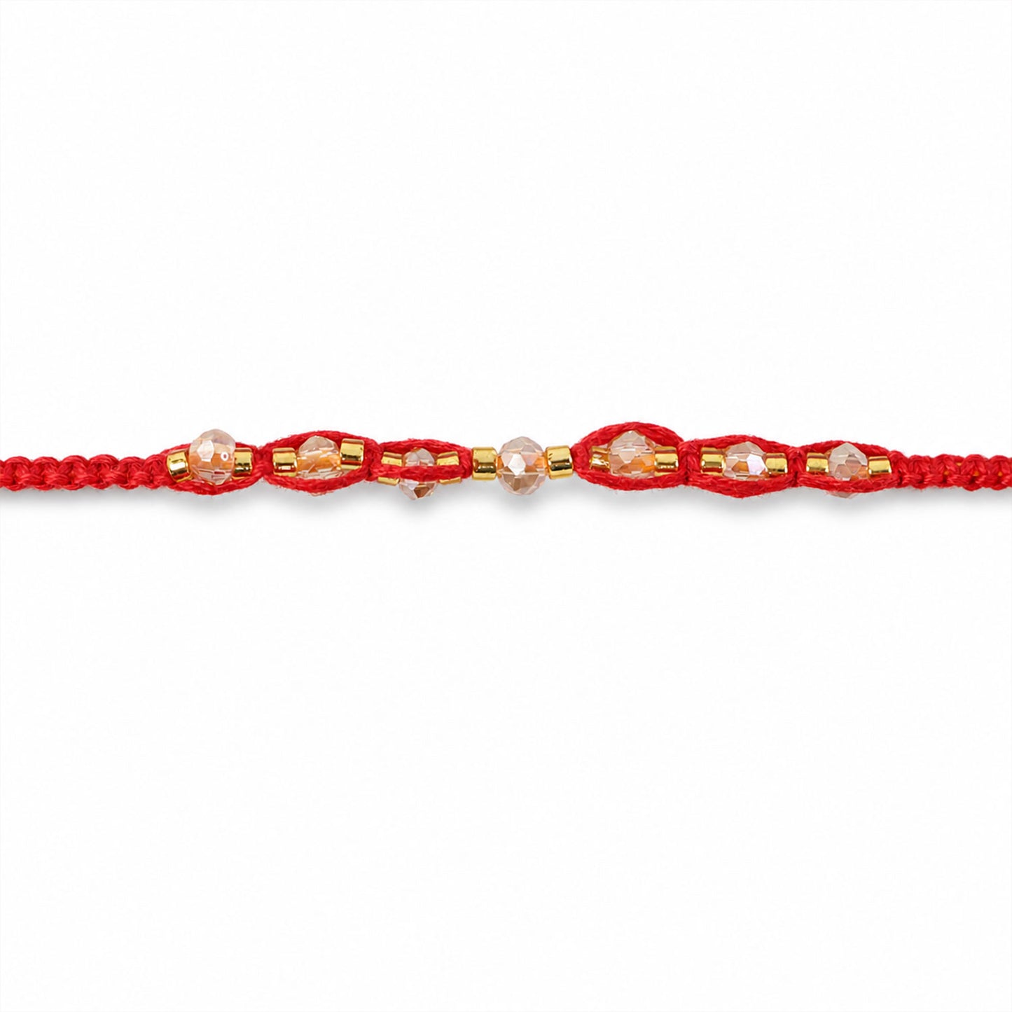 Red Braided Rakhi with Crystal Bead Pendant and Golden Accents