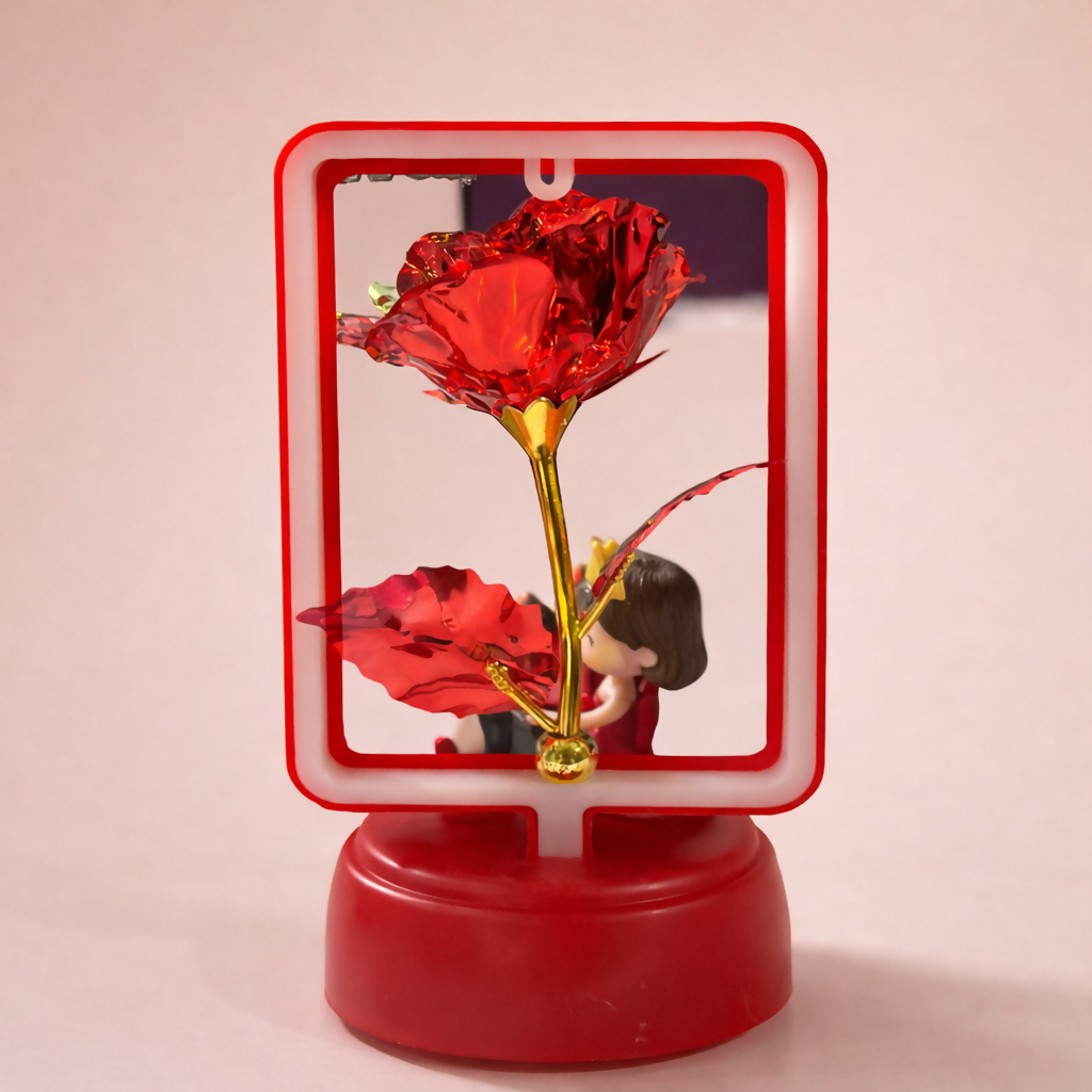 LED Rose Couple Showpiece with Light | Romantic Decorative Tabletop Gift (Design may vary)