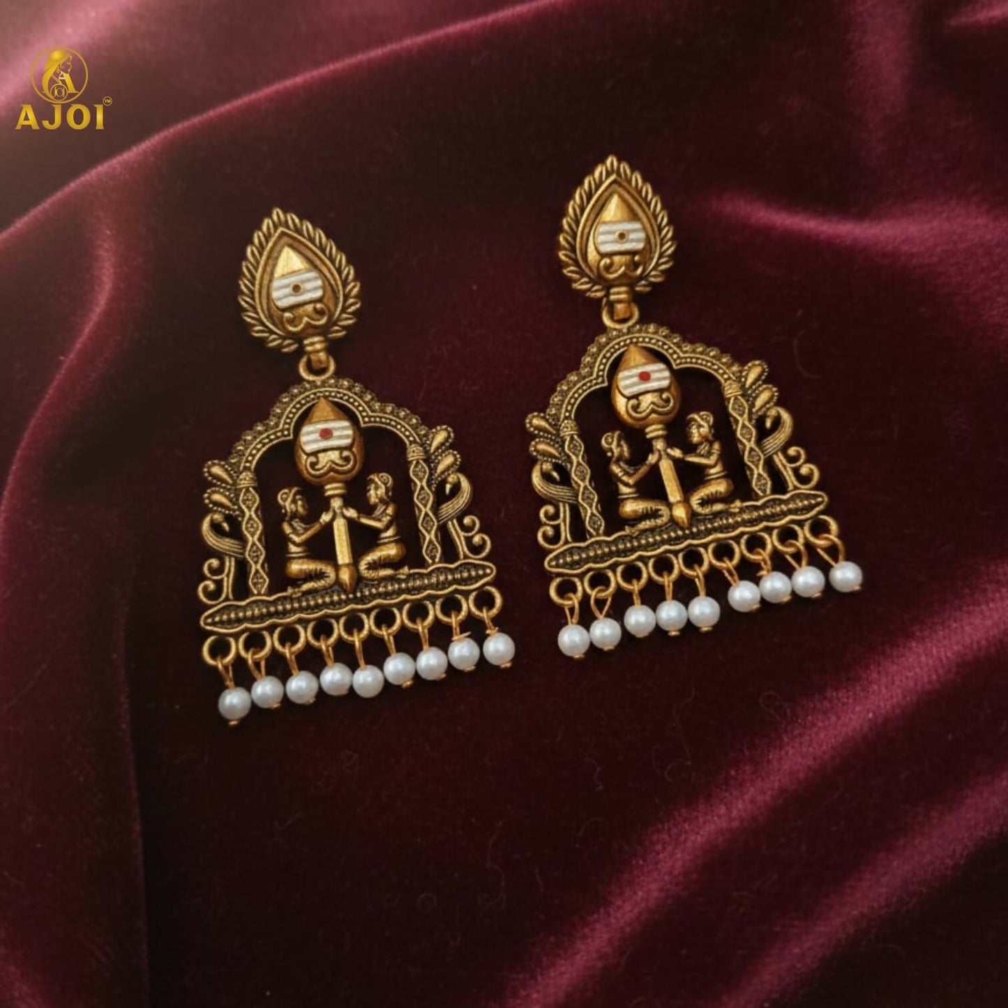 Royal Temple Muse Gold-Tone Jhumka Earrings with Pearl Danglers