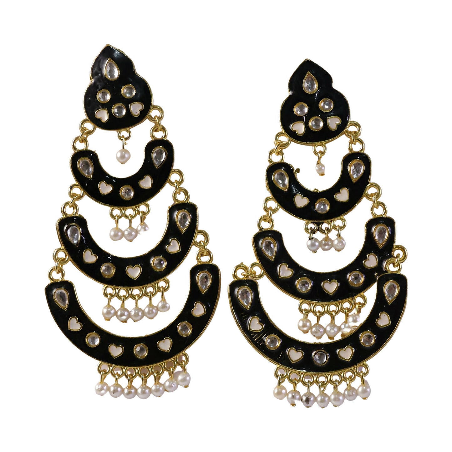 Back view of black multi-layered chandbali earrings