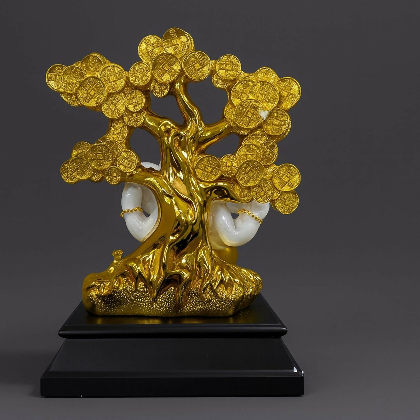 Divine Lord Ganesha Idol with Money Tree | White & Golden Ganpati Murti for Home Temple, Office Desk, Car Dashboard & Gift | Vastu Positive Energy Decorative Showpiece for Puja, Diwali, Housewarming & Festive Gifting