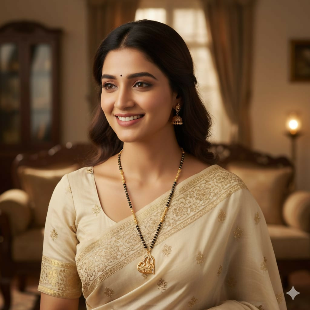 Gold Heart Floral Mangal sutra Necklace with AD Accents For women