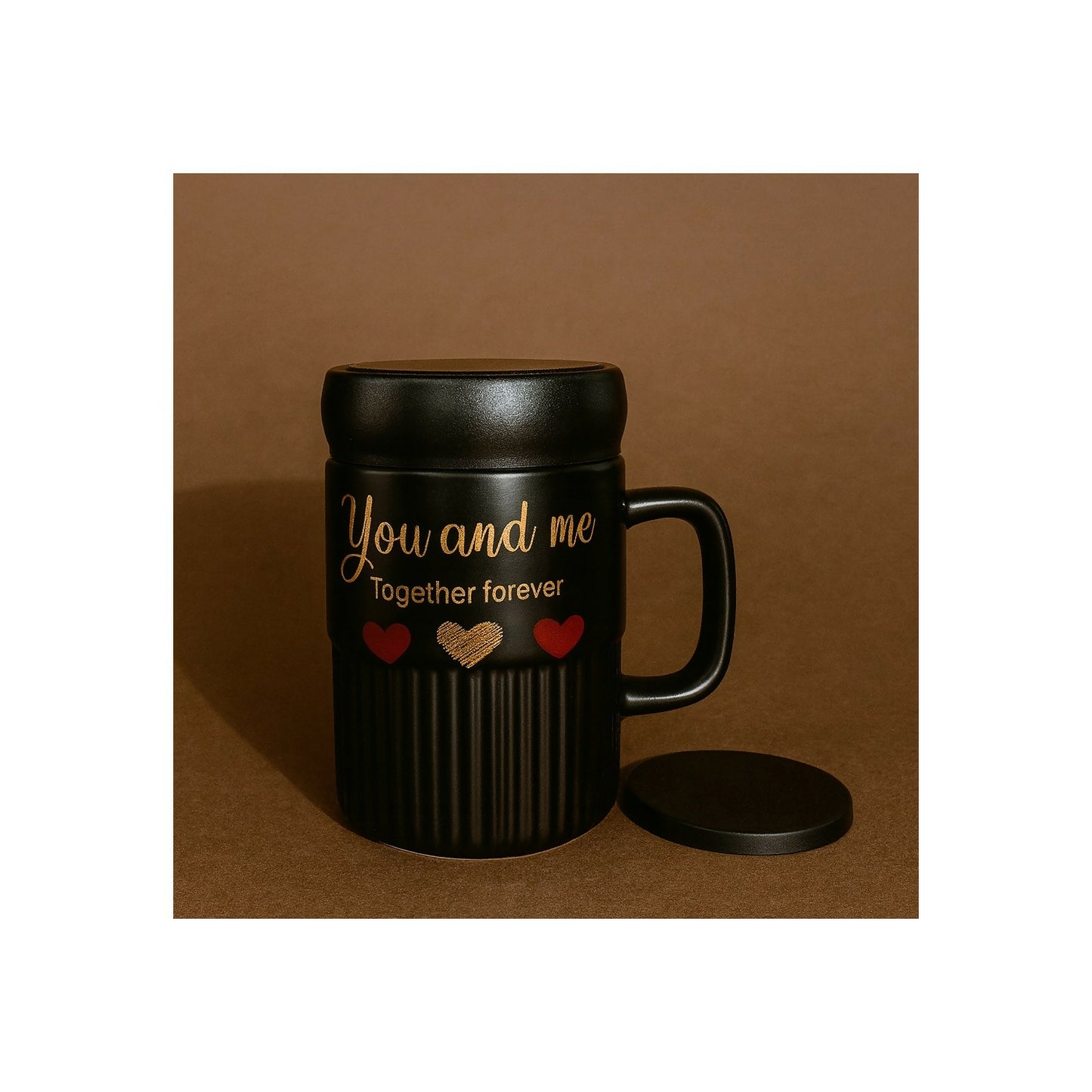 Premium Sweet Love Ceramic Mug with Lid & Spoon | Romantic Valentine Gift Cup for Couples | Leak-Resistant Lid, Large Capacity Coffee/Tea Mug | “Sweet Love” & “You & Me” Printed Heart Design | Microwave Safe | Ideal for Gifting