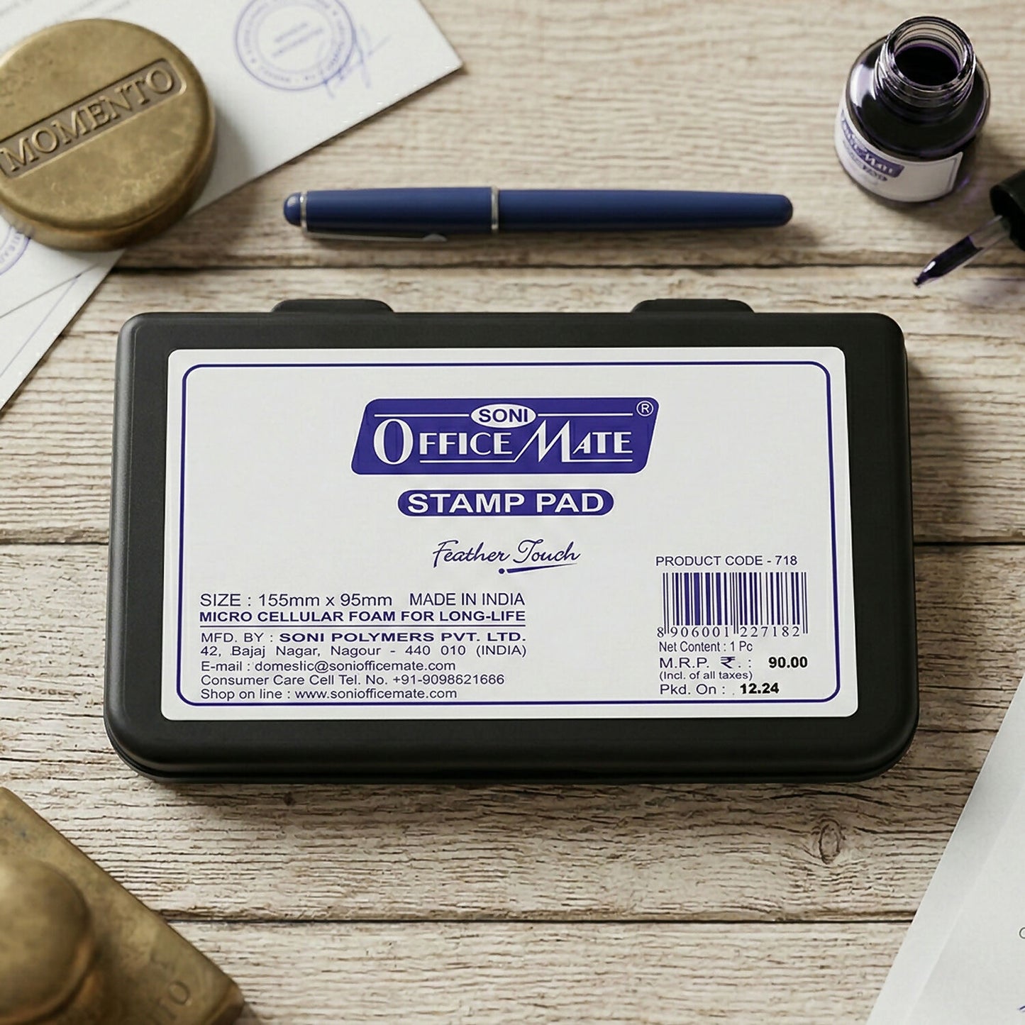 OfficeMate Black Feather Touch Stamp Pad for Office And School Use (155x95 mm)