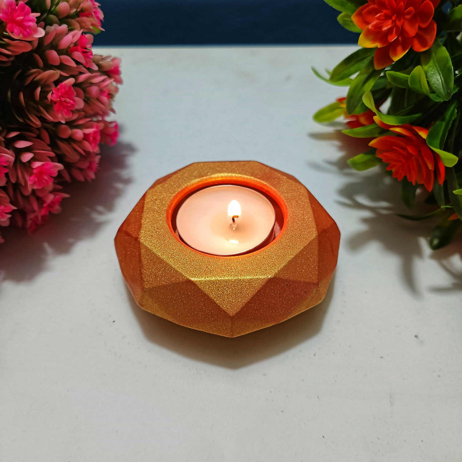 Handmade Diamond Diya – Rose Gold| Layered Tealight Holder for Diwali, Pooja & Home Décor | Unique Festival Gift Item
