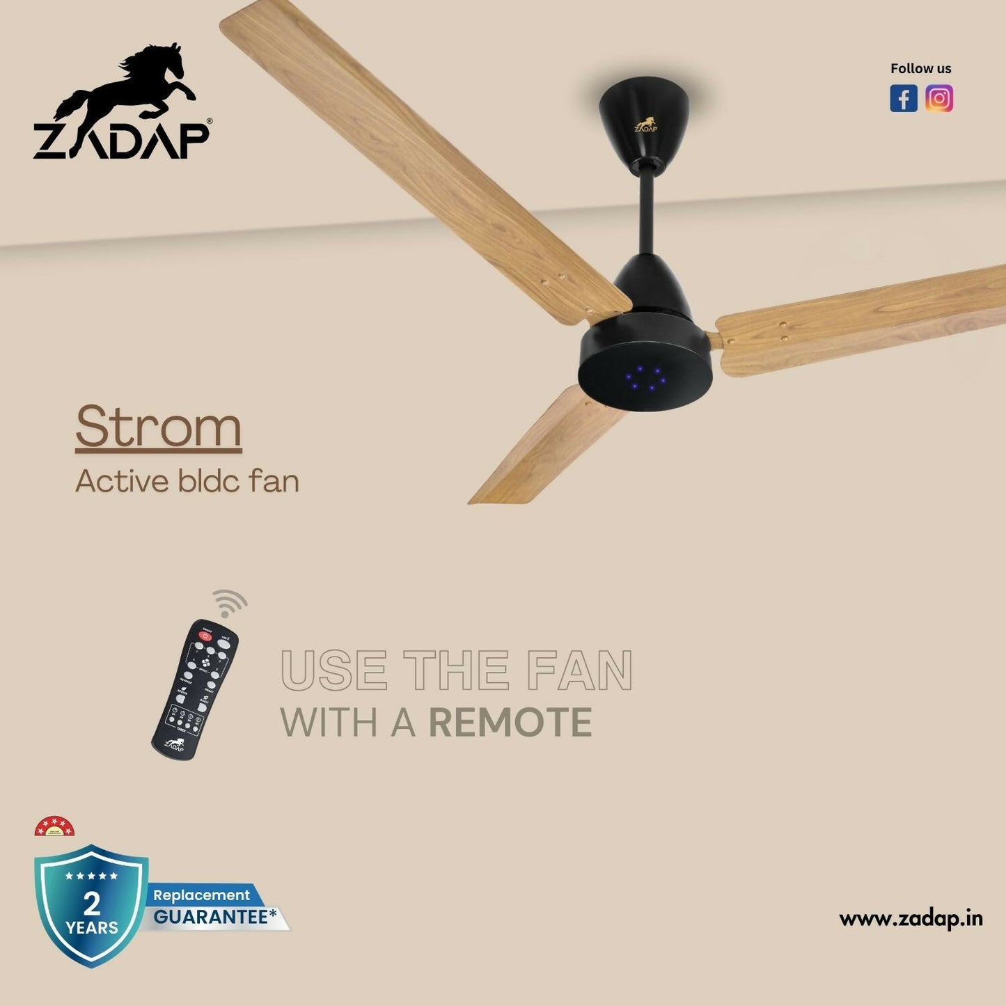 Zadap STROM ceiling fan showing anti-rust premium blades