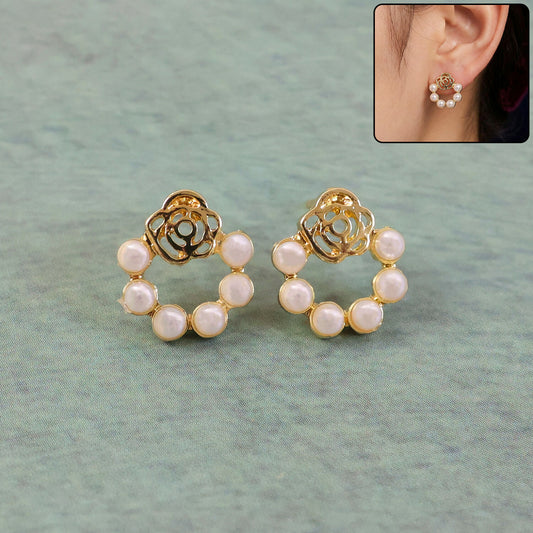 Korean Rose-Garden Pearl Wreath Studs For Girls And Women