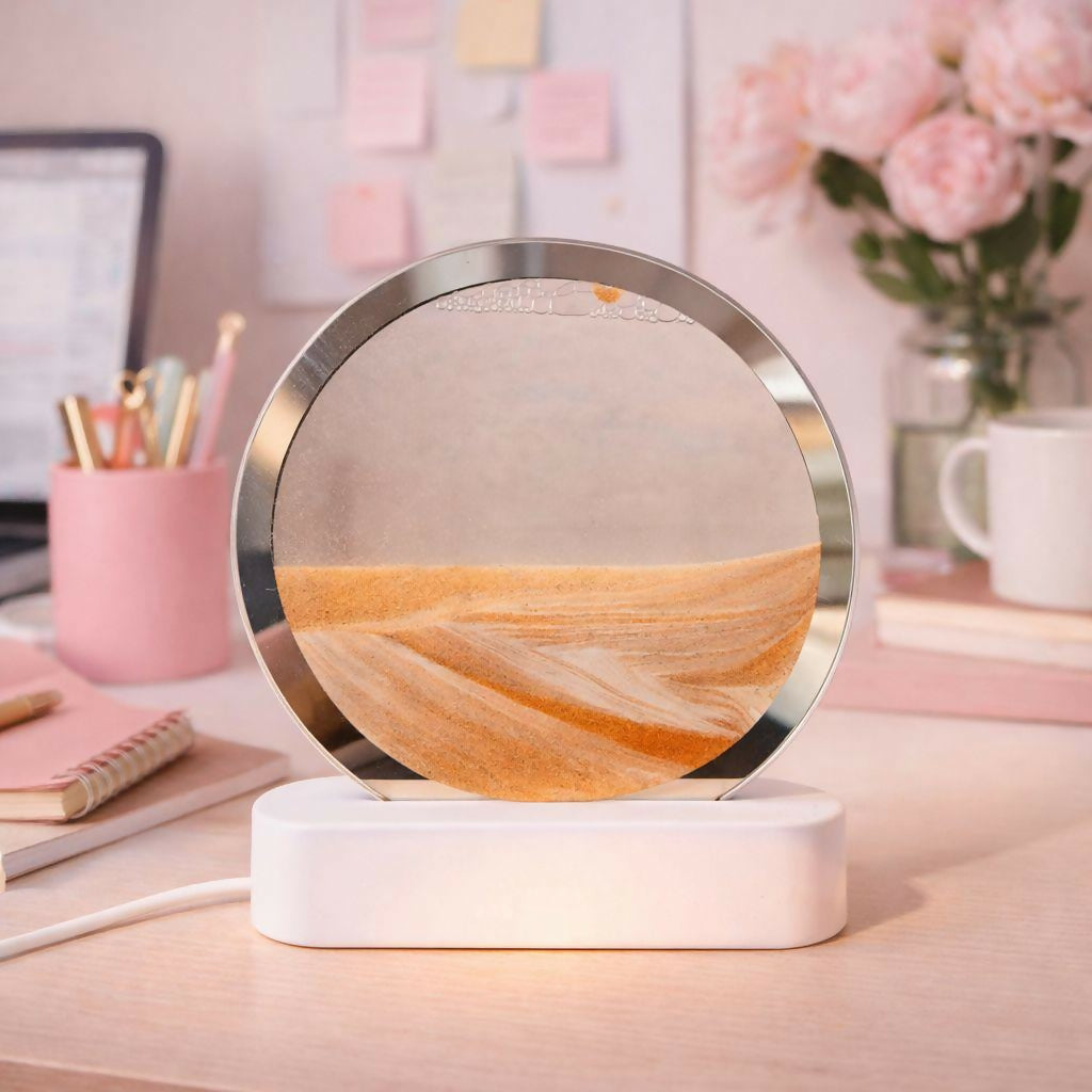 LED Round Static Orange Sand Art Lamp | Ambient Decorative Night Light Home Décor