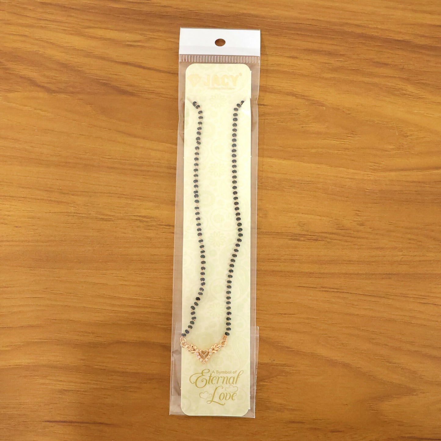 Rose Gold Finish Heart & Wheat Leaf V-Drop CZ Pendant Mangalsutra
