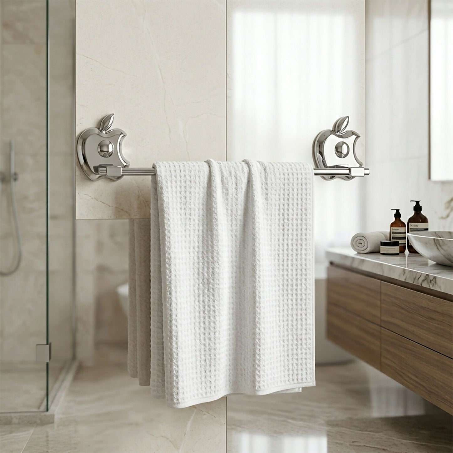 Durable chrome-finished wall-mounted towel stand in apple design
