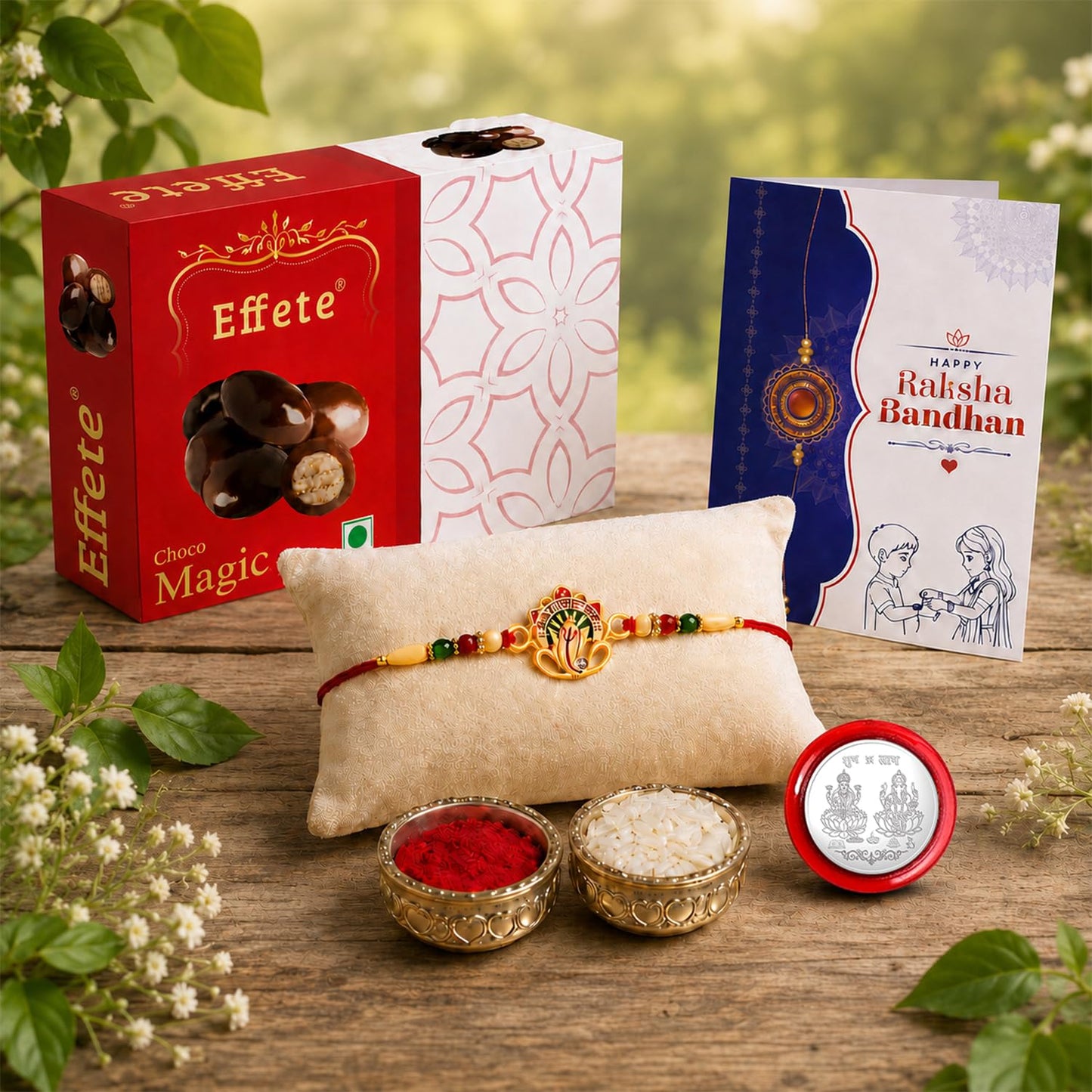 Ganesha Multicolor Rakhi – Chocolate Magic Raksha Bandhan Gift Combo (Pack of 5)