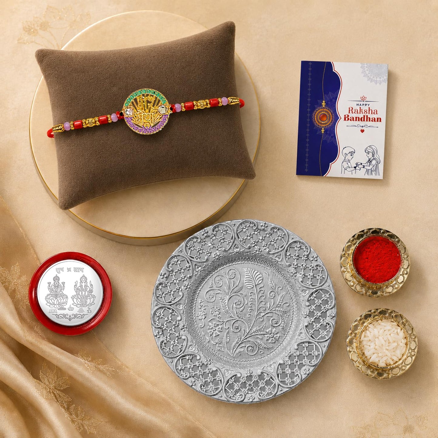 Mera Bhaiya Multicolor Rakhi for Brother & Bhaiya with Pooja Thali | Pack of 5