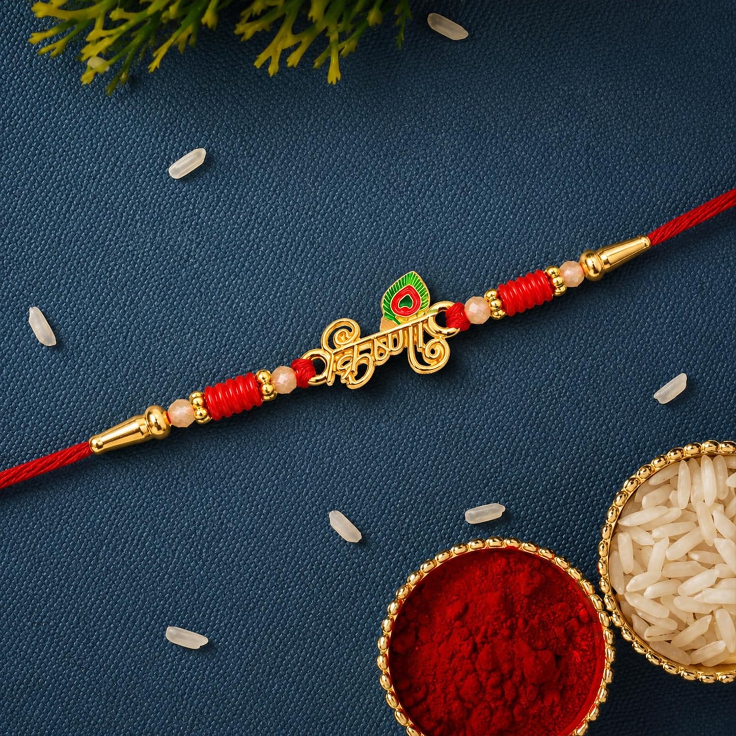 Krishna Rakhi for Brother with Pooja Thali - Rakshabandhan Gift Set, Pack of 7