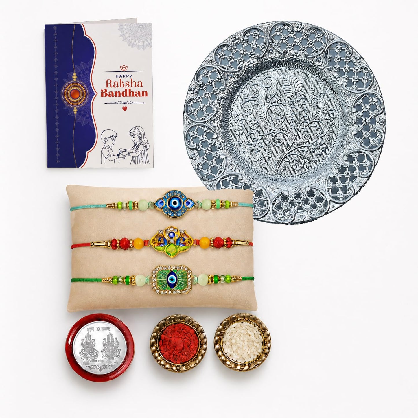 Evil Eye, OM, Evil Eye Multicolor Rakhi for Brother & Bhaiya | Pack of 7